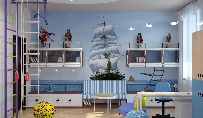 Habitación infantil para niño en estilo marinero moderno