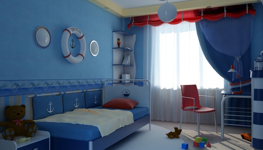 Habitación infantil grande de estilo marino para un pequeño niño