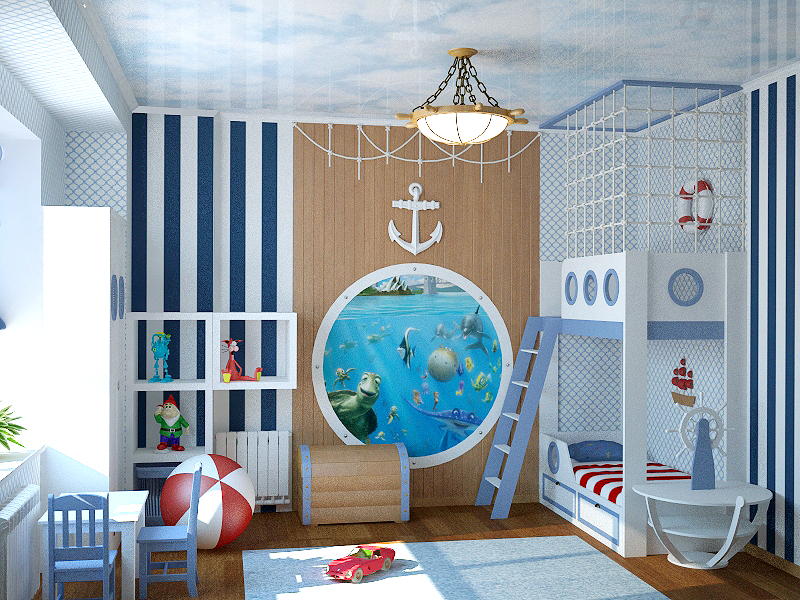 Diseña una habitación para niños en un moderno estilo marino