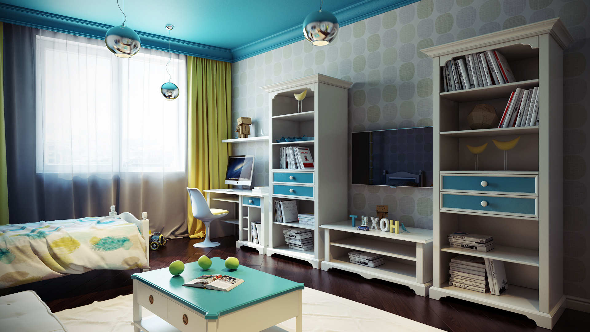 Design moderne de papier peint pour la chambre d'enfants avec une lumière vive