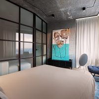 conception de plafond avec mortier de béton dans la photo de la chambre