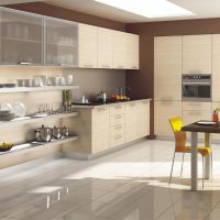 design lumineux de cuisine beige dans le style de l'image de minimalisme