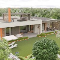 design lumineux d'une maison de campagne dans un style architectural photo