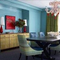 décor lumineux de la cuisine en photo couleur turquoise