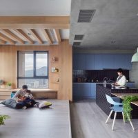 décoration du plafond avec du béton dans la photo de la chambre