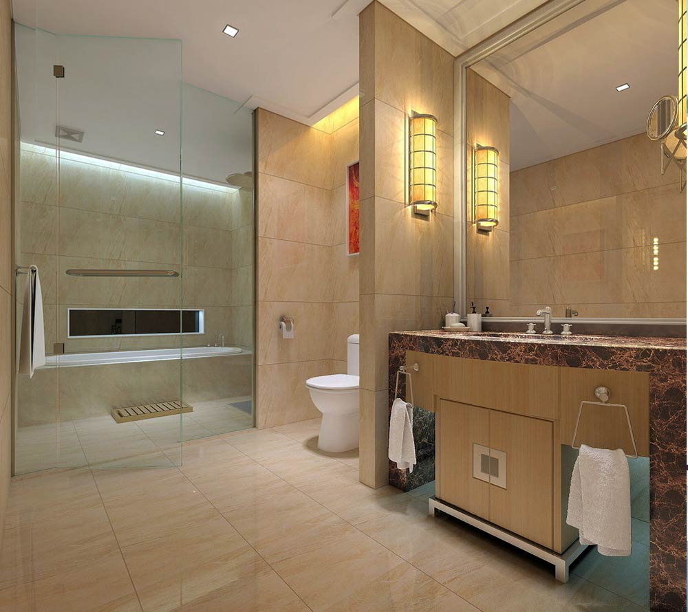 interior inusual del baño con una ducha brillante