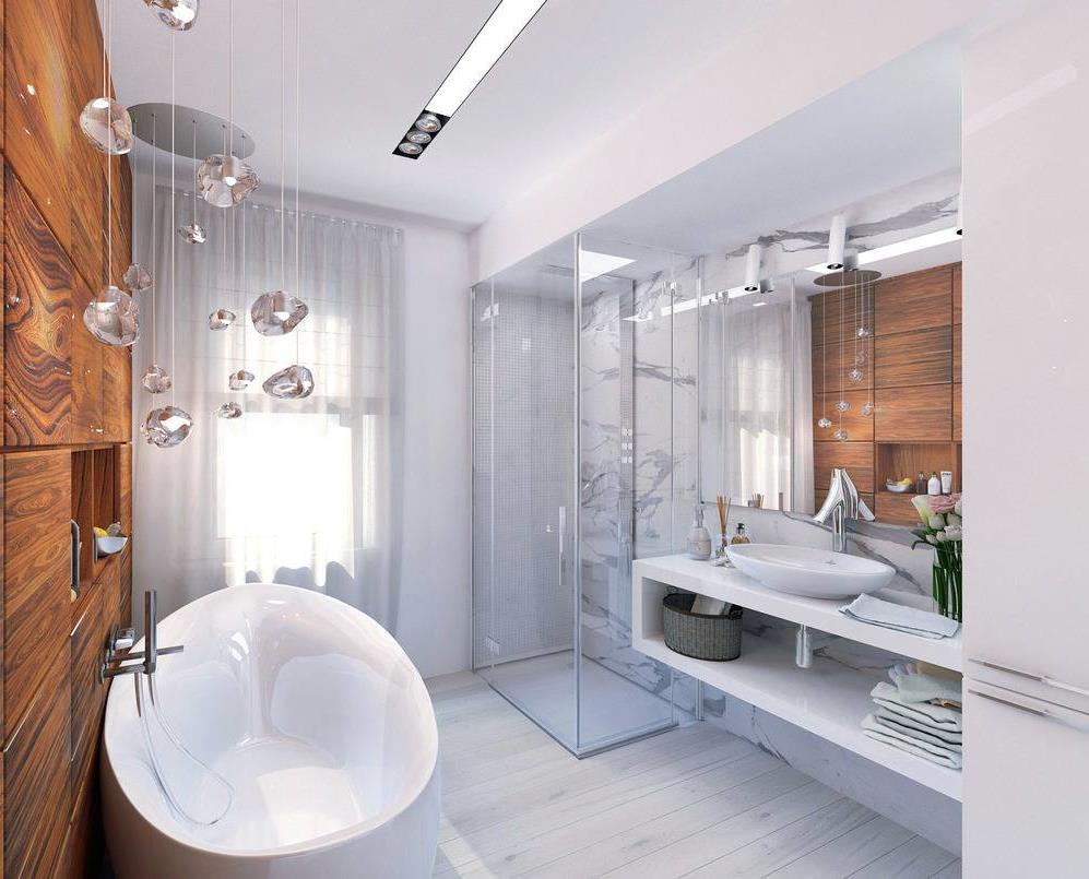 diseño de baño ligero con duchas luminosas