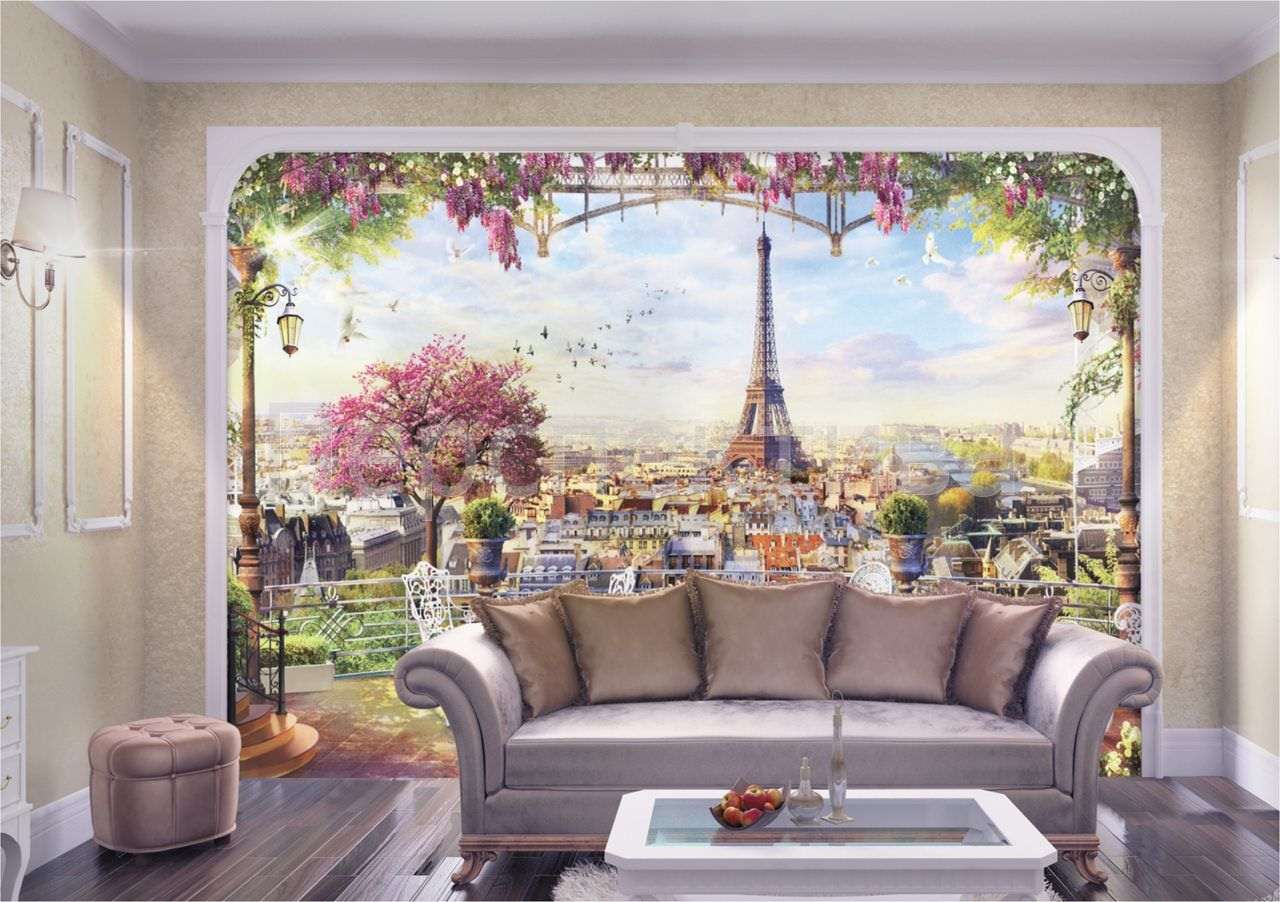 peintures murales dans la conception d'une chambre à coucher avec une image de la nature