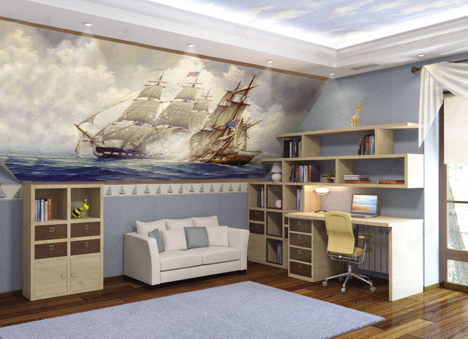 fresques à l'intérieur du salon avec un paysage