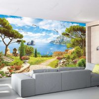 peintures murales à l'intérieur de la cuisine avec une photo de paysage photo