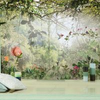 peintures murales dans la conception d'une pièce avec une image de paysage