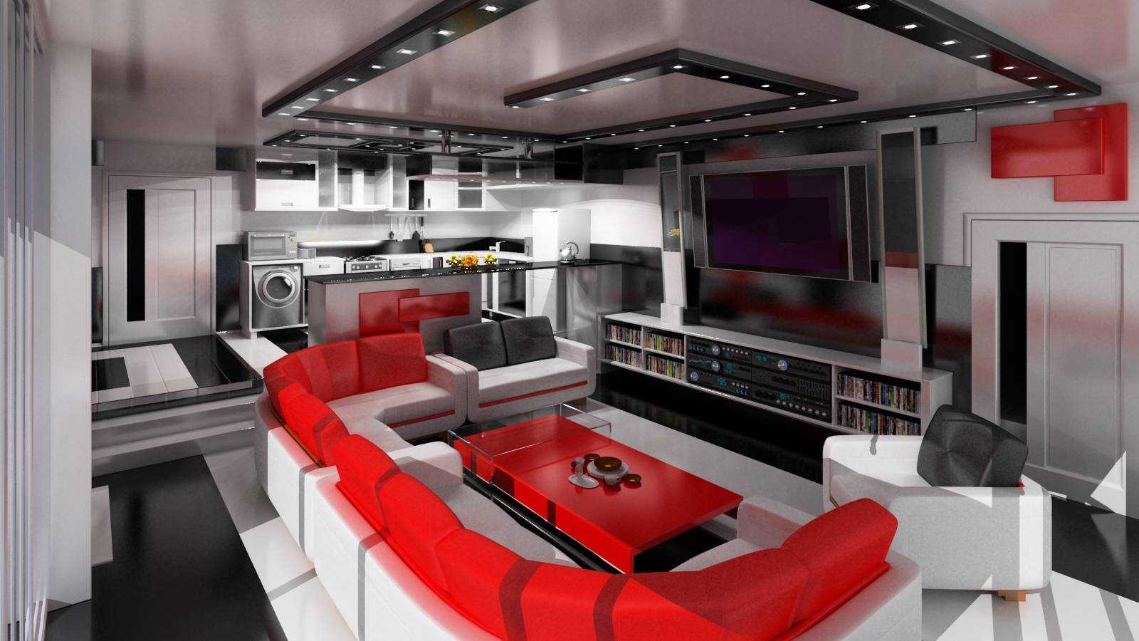 combinaison de rouge avec d'autres couleurs à l'intérieur de l'appartement