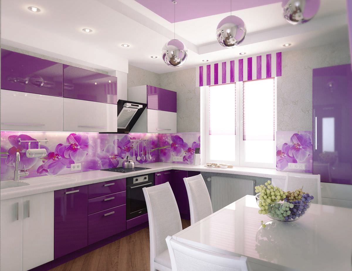 decoración de cocina ligera en morado