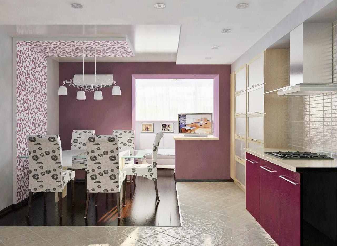 diseño inusual de la cocina en un tono púrpura