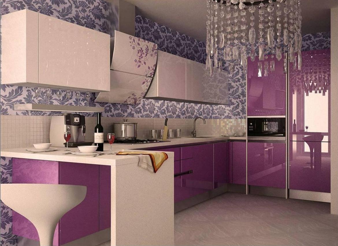 brillante fachada de cocina en violeta