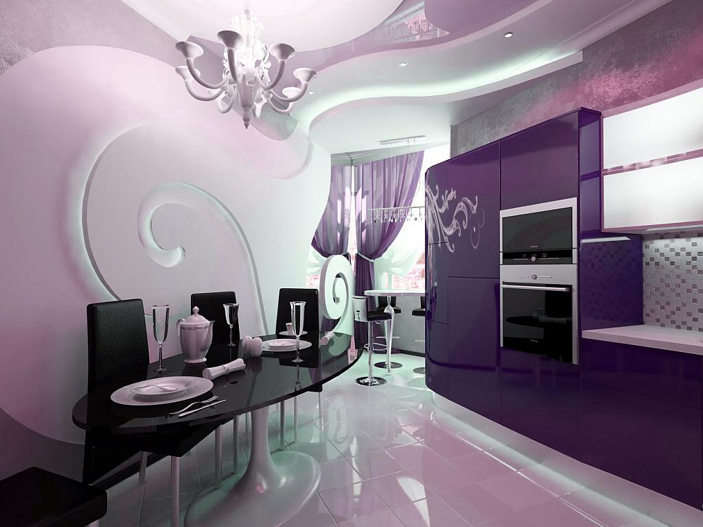 hermoso interior de la cocina en tinte morado