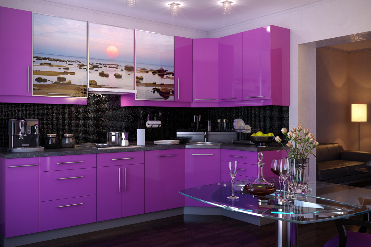 brillante decoración de cocina en morado