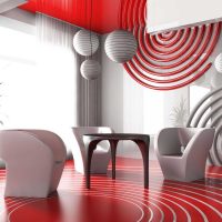 combinant le rouge avec d'autres couleurs dans le style d'une photo de maison
