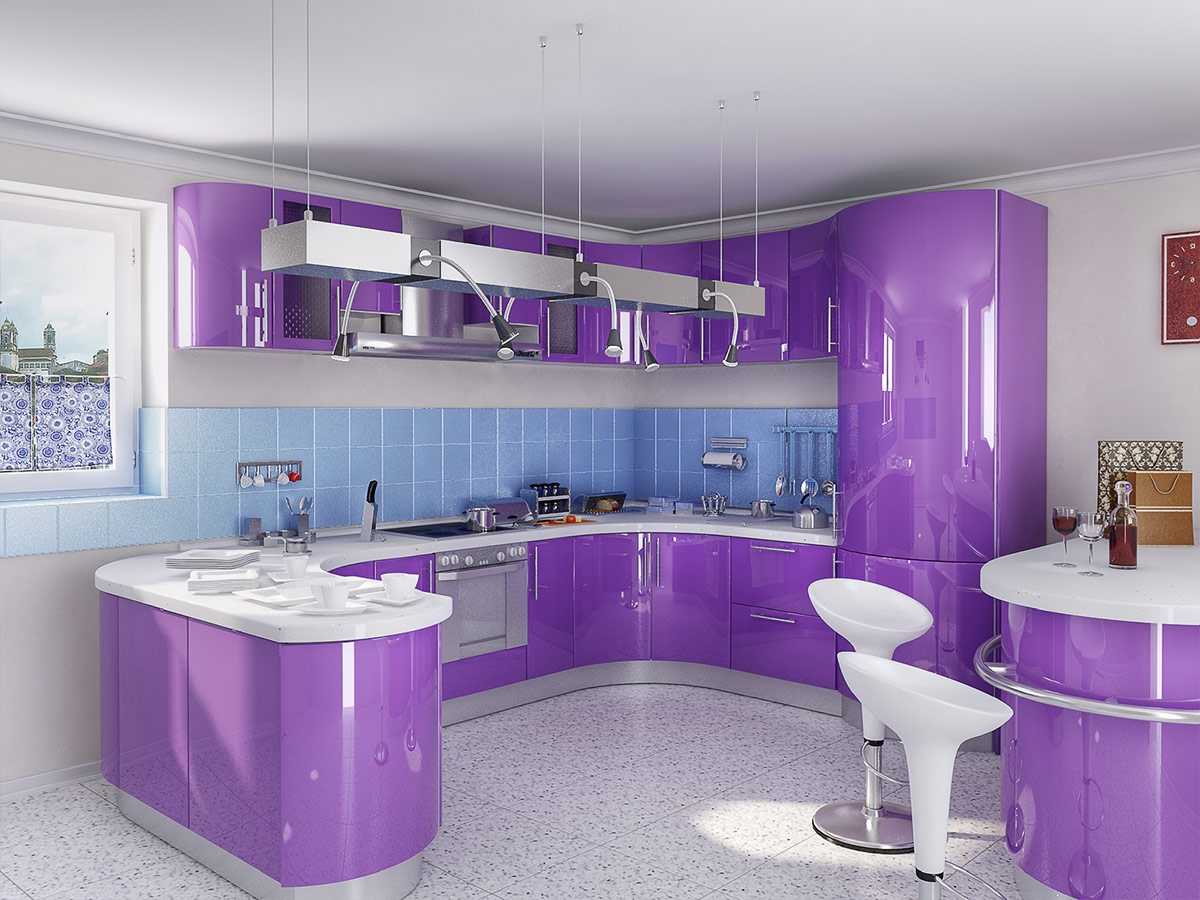 hermoso diseño de cocina en morado