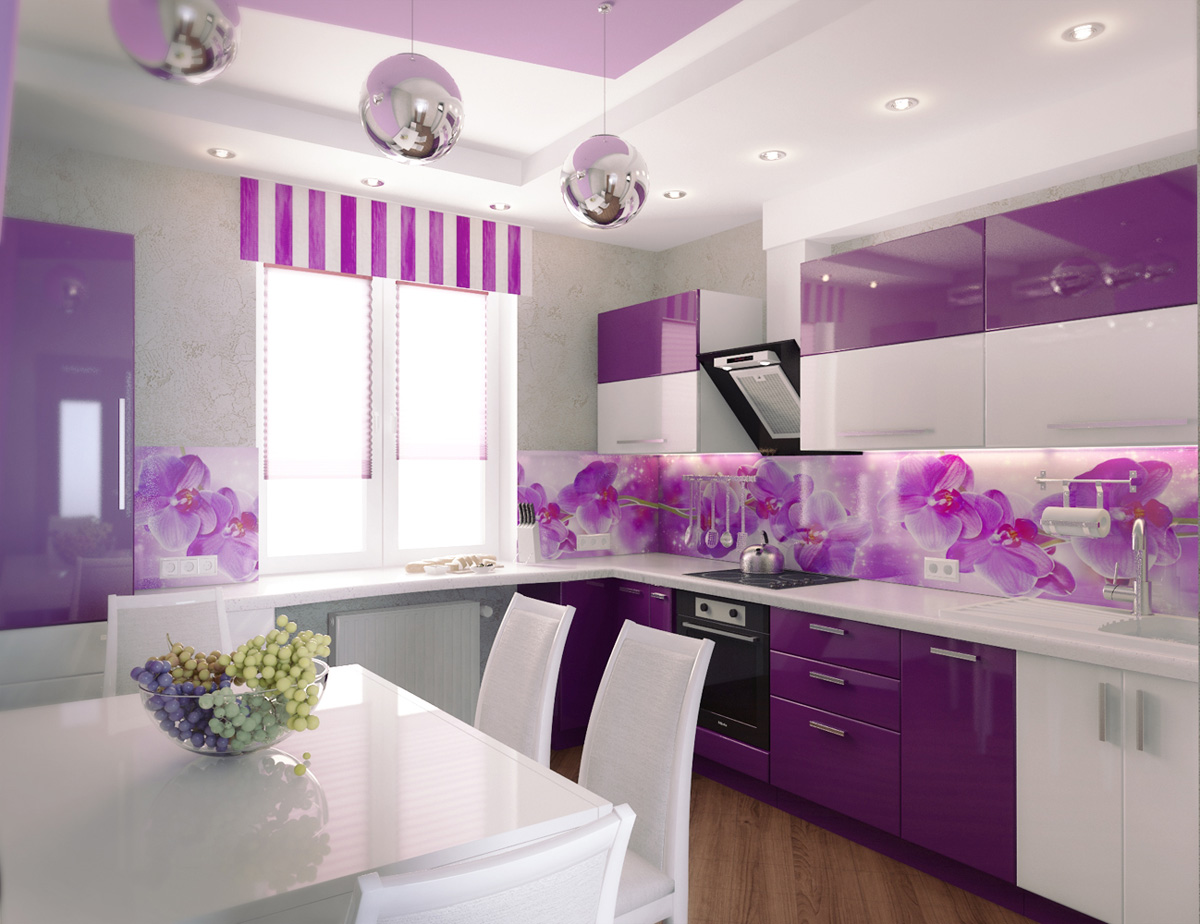 fachada de cocina moderna en tono morado
