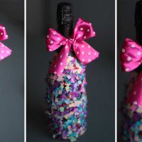 décoration de bouteille originale avec photo de rubans colorés