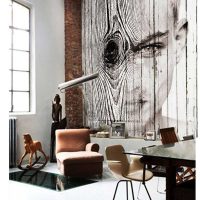 design original de l'appartement avec photo en bois scié