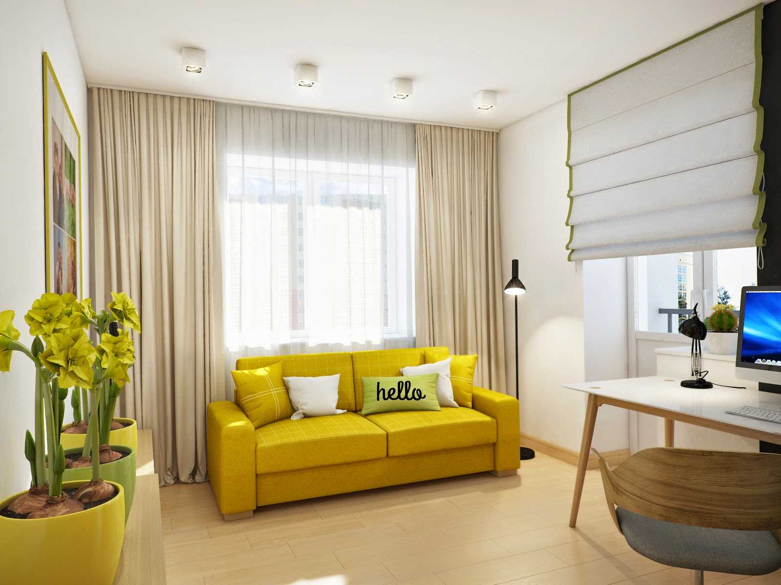 hermoso diseño de la habitación en color mostaza