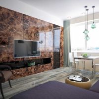 version du design inhabituel des murs dans le salon photo