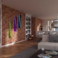 l'idée d'utiliser une brique décorative inhabituelle dans le style de la photo du salon