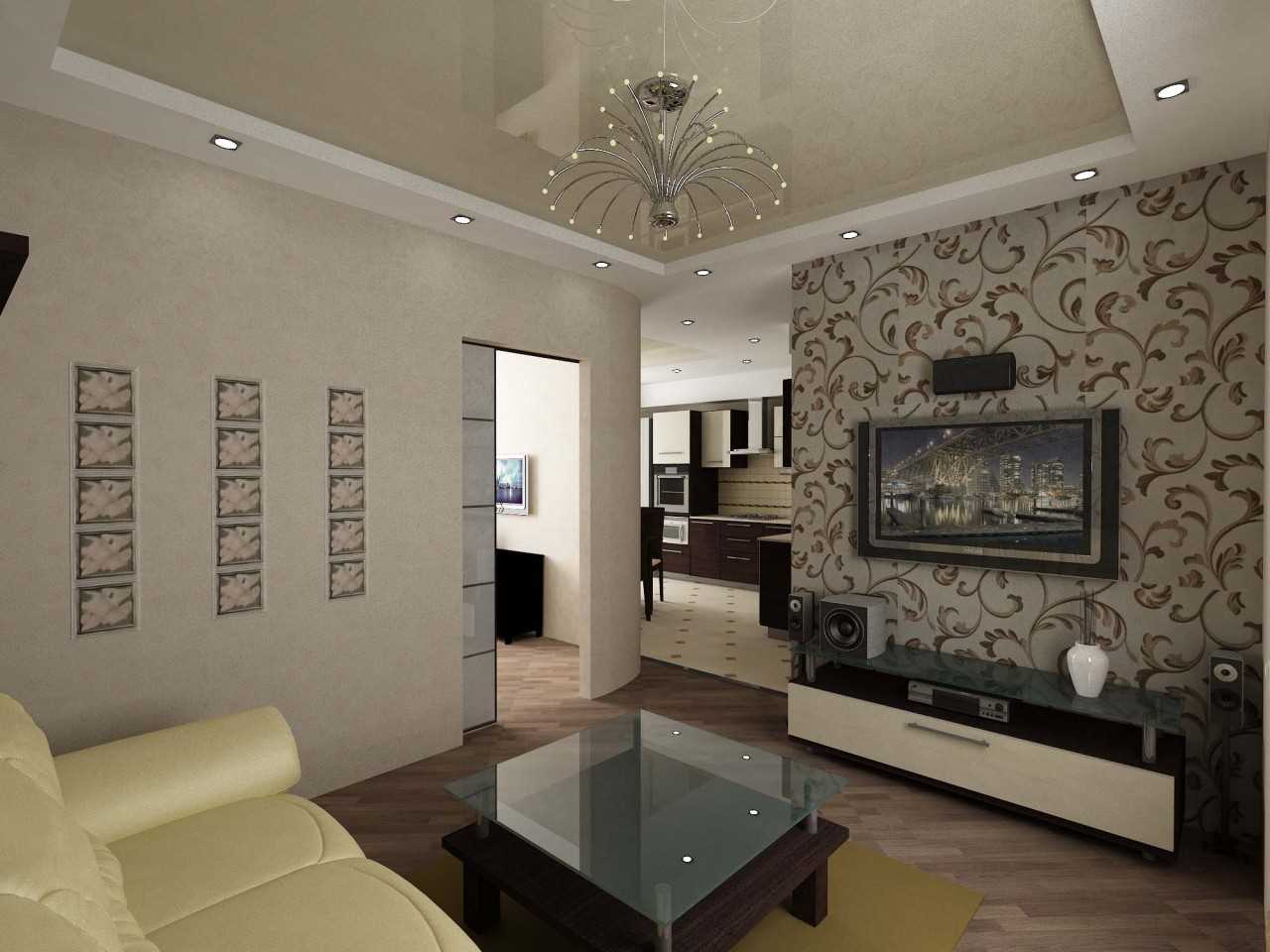 versión del estilo inusual de un apartamento de 2 habitaciones