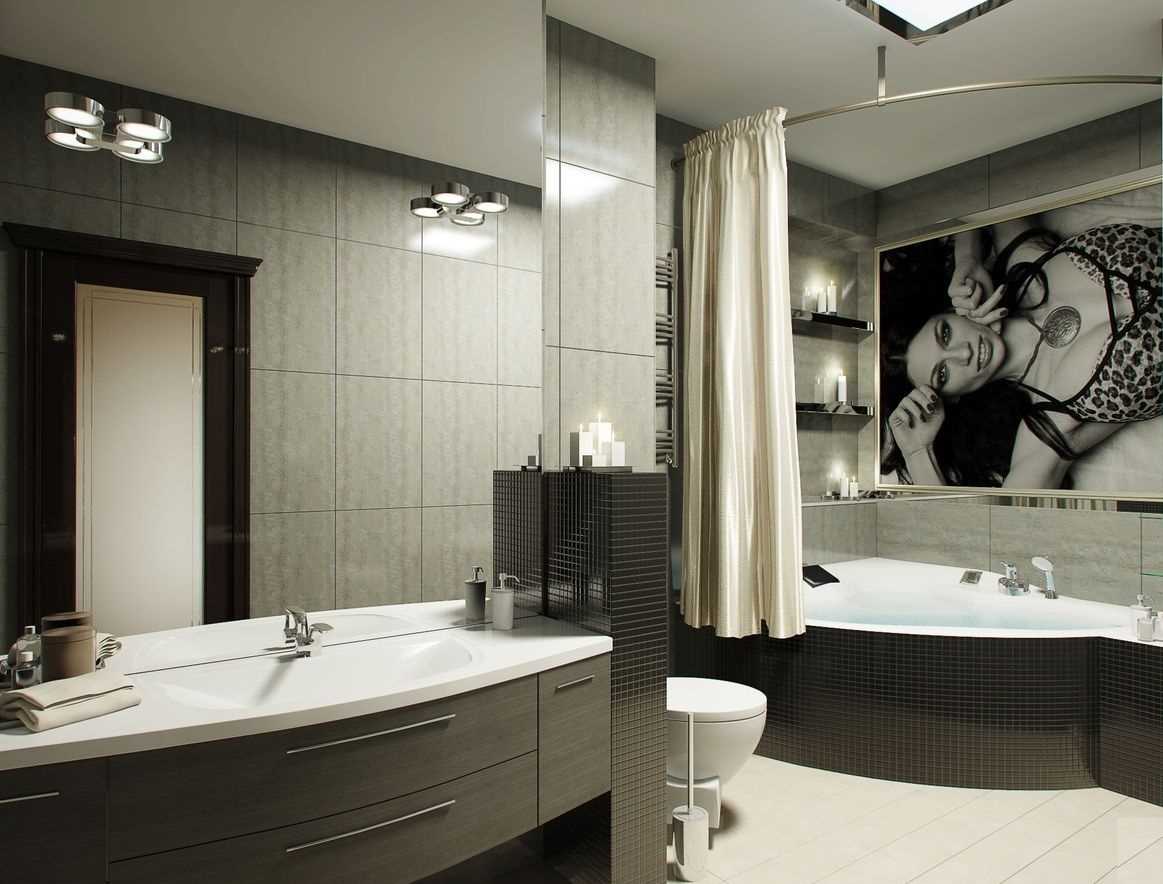 idée d'un bel intérieur de salle de bain avec baignoire d'angle