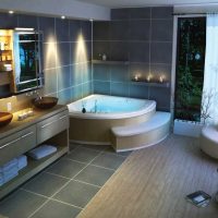 version du design insolite de la salle de bain avec une photo de la baignoire d'angle
