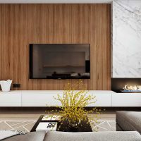 version du design lumineux du salon avec cheminée image