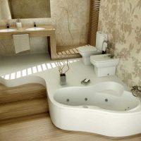 idée d'une belle conception d'une salle de bain avec une baignoire d'angle photo