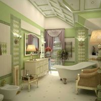variante du design lumineux de la salle de bain avec une fenêtre photo