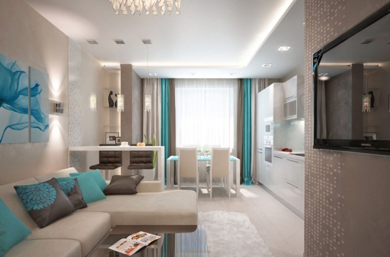 salón de 18 m2 combinado con cocina