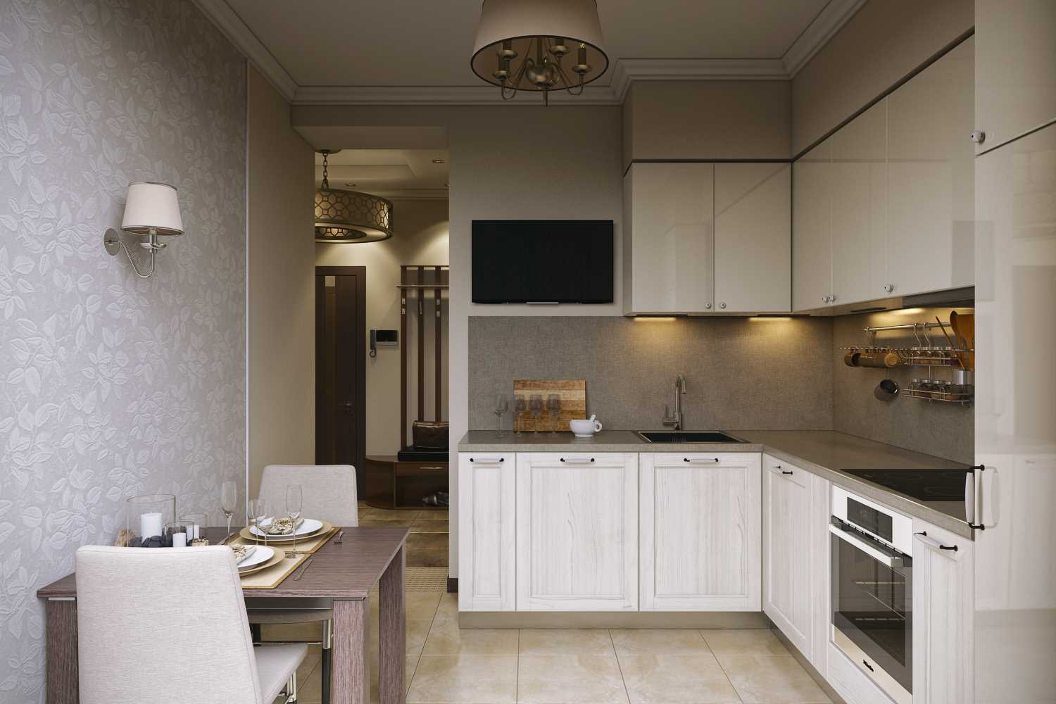 l'idée d'un décor lumineux de la cuisine est de 8 m²