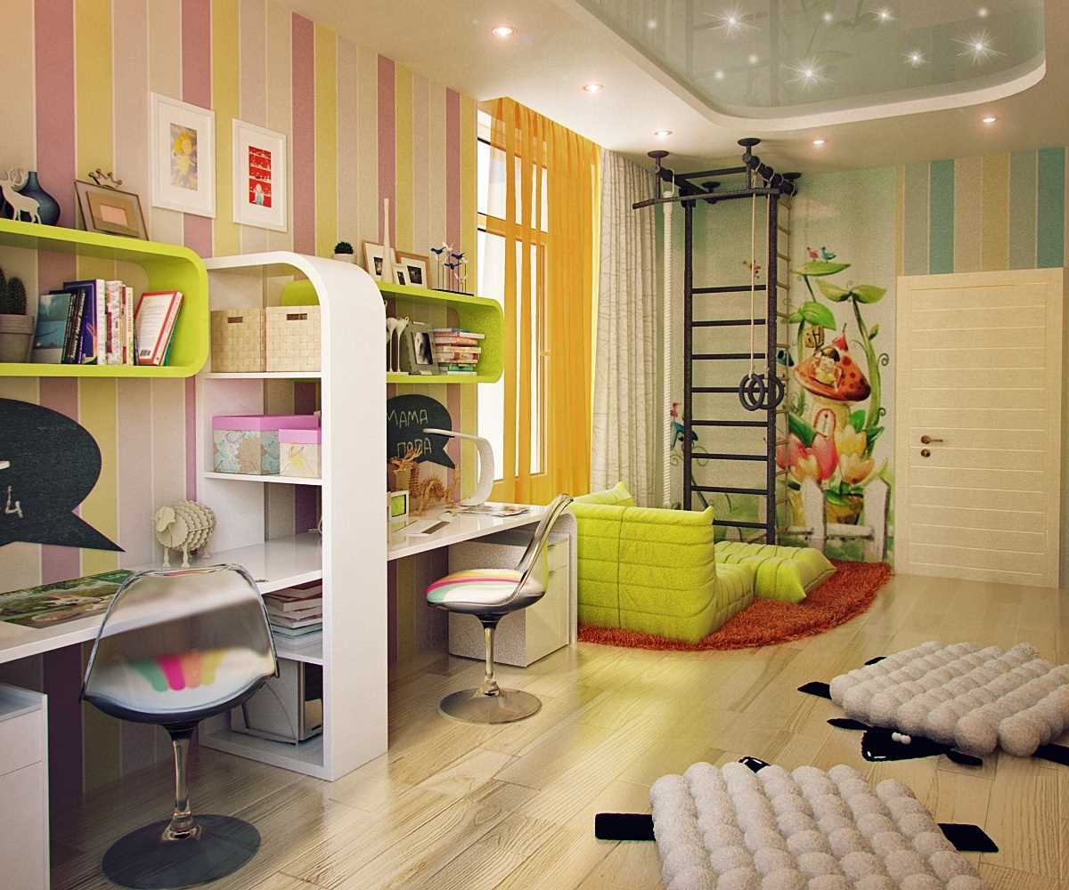 idée d'un design lumineux d'une chambre d'enfants pour deux filles