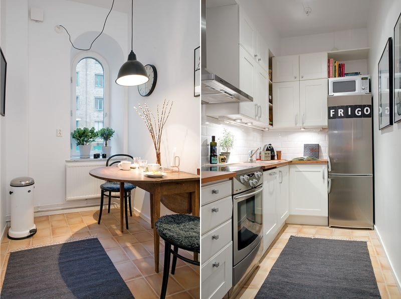 cocina con una mesa de madera plegable