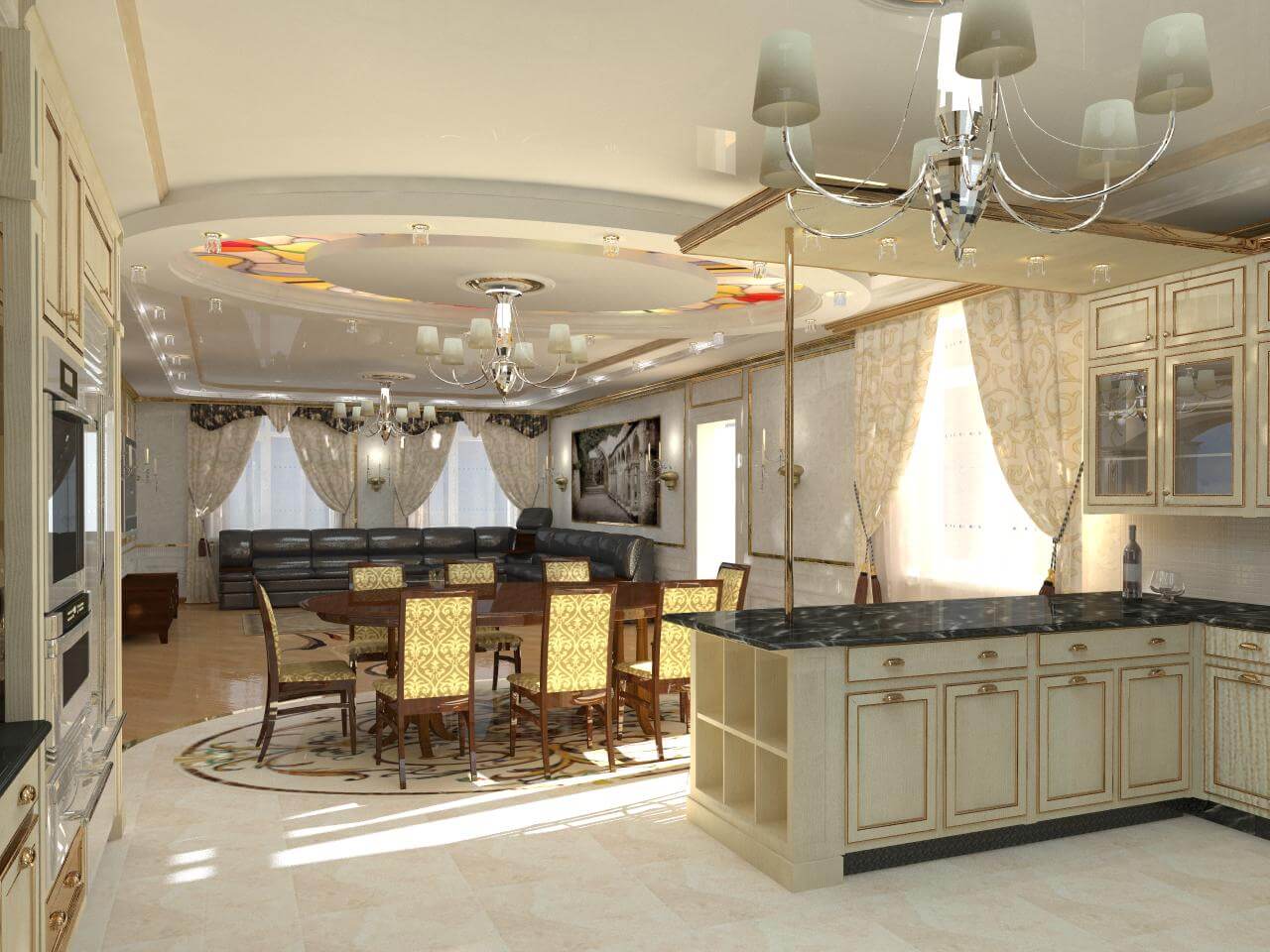 salon et salle à manger dans une chambre