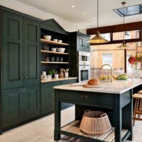 conception de cuisine de studio dans des couleurs sombres