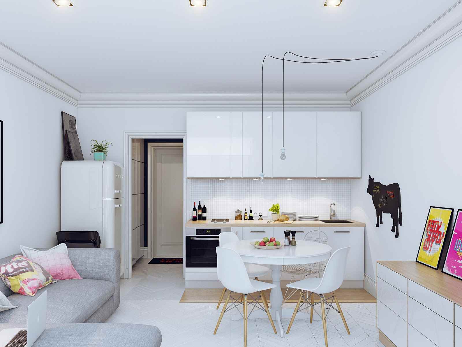 La idea de un interior inusual de la cocina es de 10 m2. n series 44