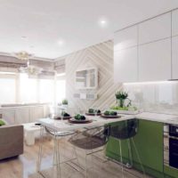 Un ejemplo de un brillante interior de cocina de 10 m2. n series 44 fotos