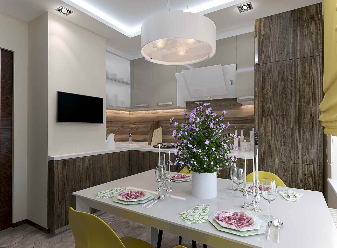 La idea de un hermoso diseño de cocina de 10 m2. n series 44