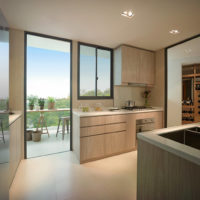 cuisine combinée avec un balcon dans la maison