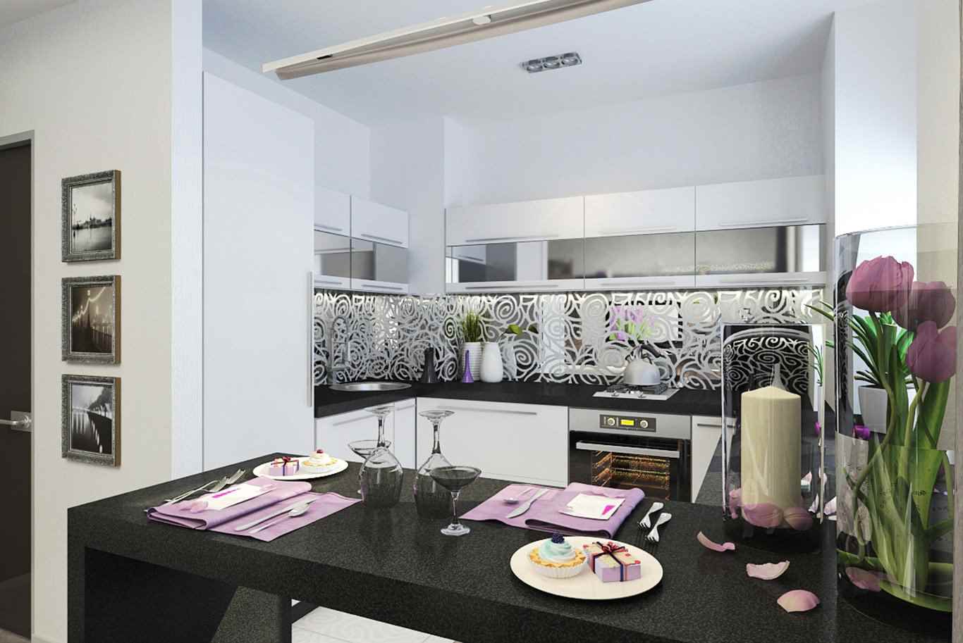 La idea de un interior luminoso de cocina de 10 m2. n series 44