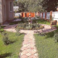 L'idée d'un design lumineux du jardin avant au chalet photo