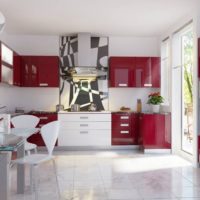 design de cuisine avec fenêtre intérieure rouge-blanche