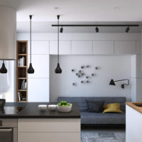 intérieur d'une petite cuisine dans un studio