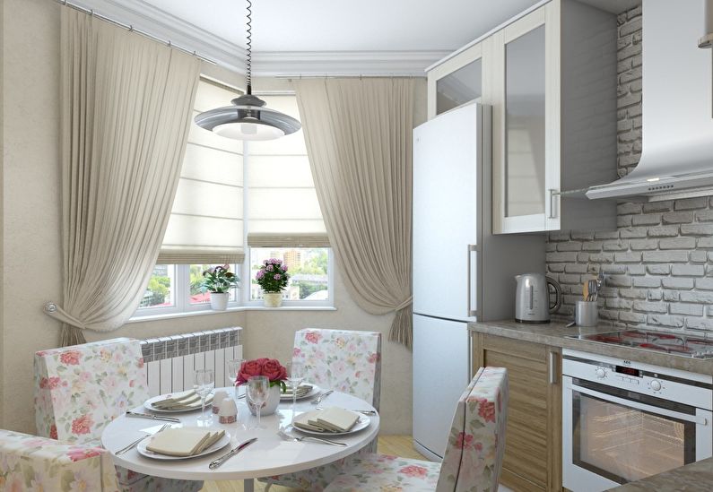 Diseño y zonificación de una cocina rectangular.